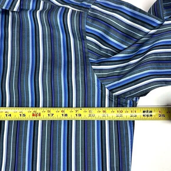 ETRO Milano Casual Button Up Shirt Cotton Blue Gray Striped Italy size 41 US 16 - Picture 12 of 12